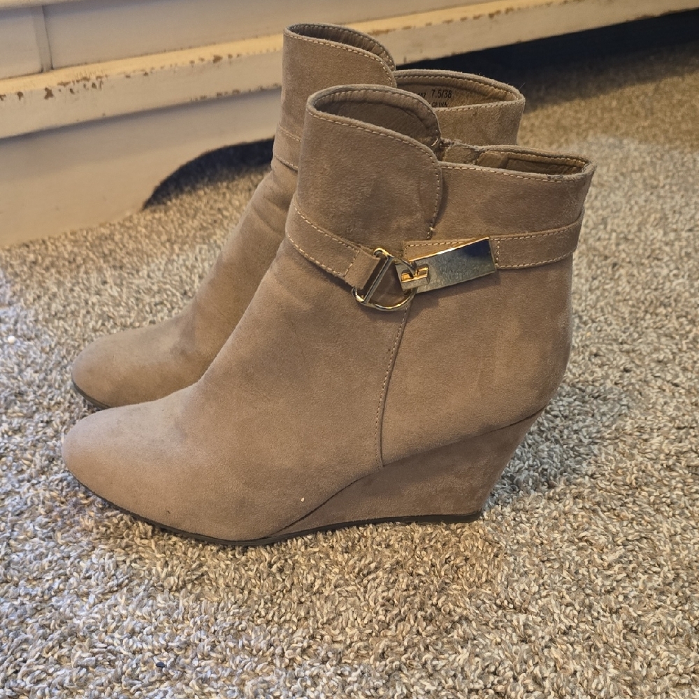 CL by Laundry Taupe Ankle Booties with Gold Accent